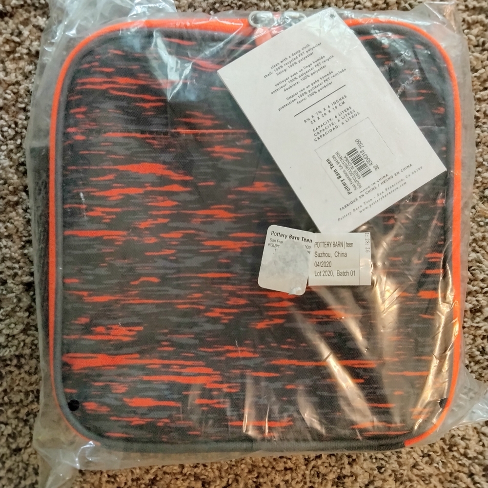 BNWT Pottery Barn Kids orange and black mackenzie lunchbox